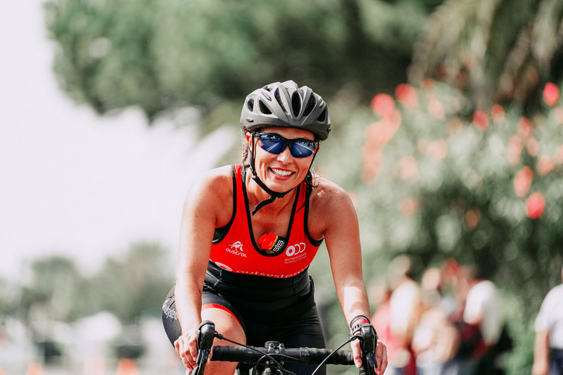 Female cyclist smiling